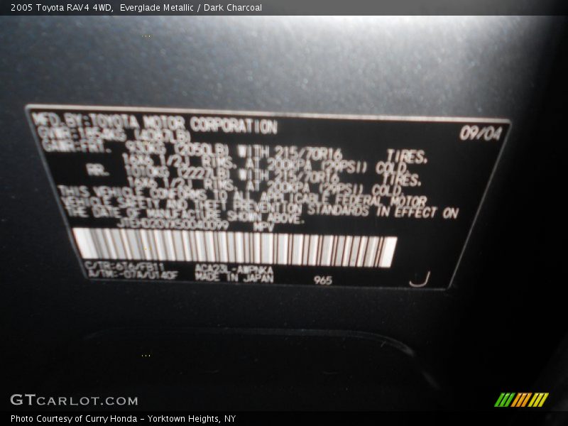 2005 RAV4 4WD Everglade Metallic Color Code 6T6