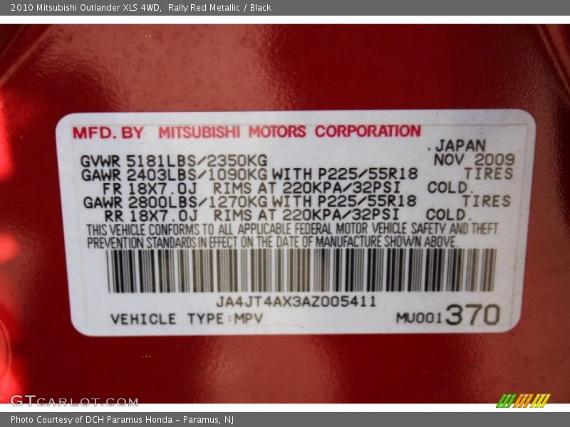 Rally Red Metallic / Black 2010 Mitsubishi Outlander XLS 4WD