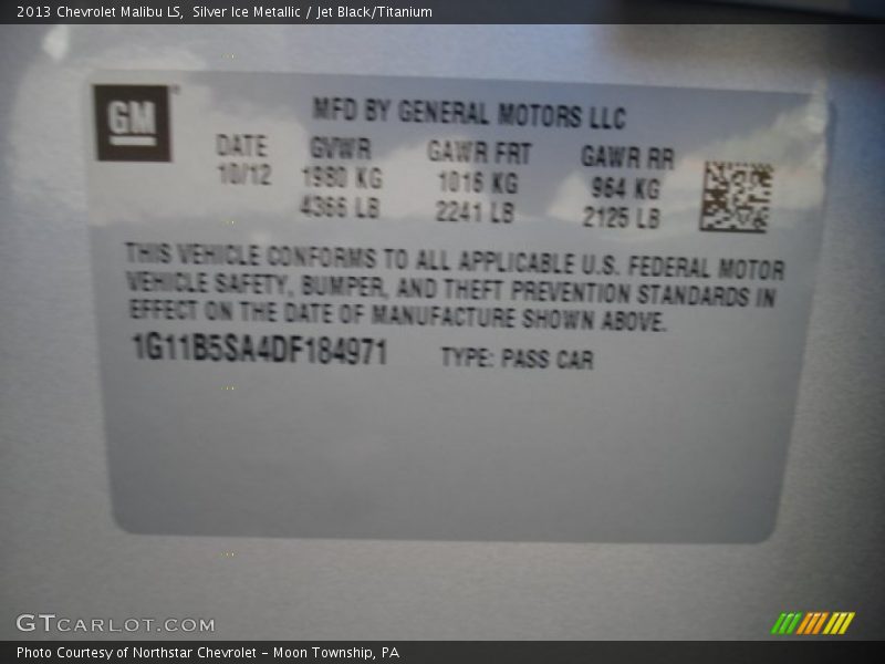 Silver Ice Metallic / Jet Black/Titanium 2013 Chevrolet Malibu LS