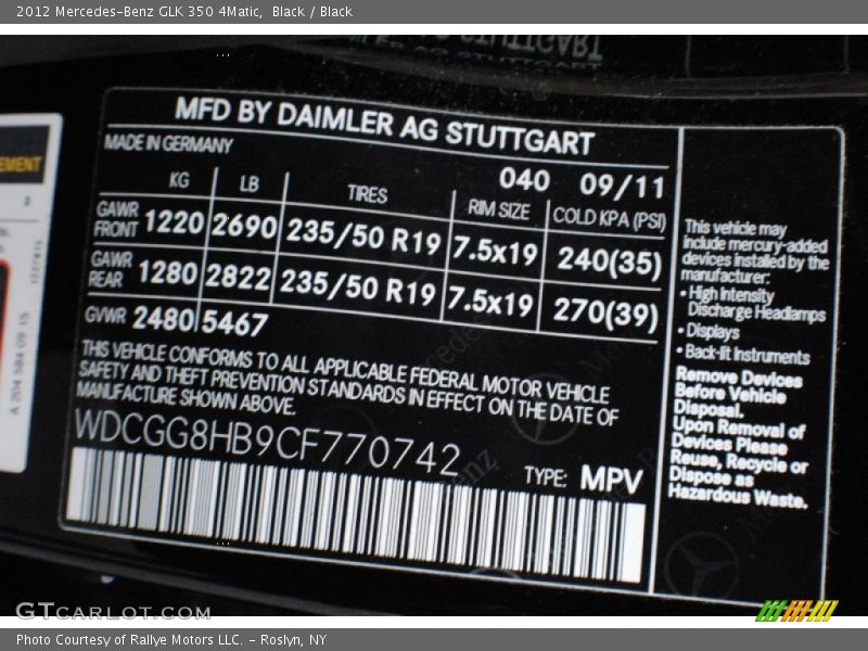 Black / Black 2012 Mercedes-Benz GLK 350 4Matic