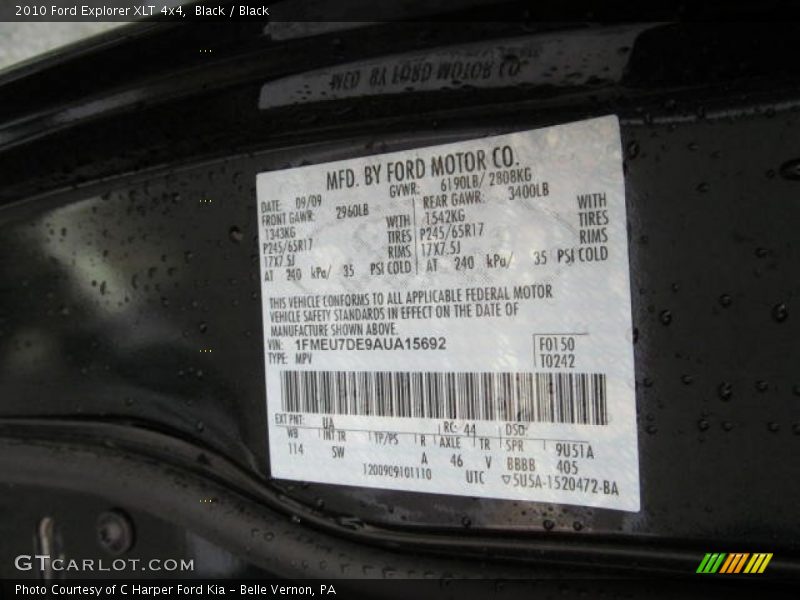 Black / Black 2010 Ford Explorer XLT 4x4