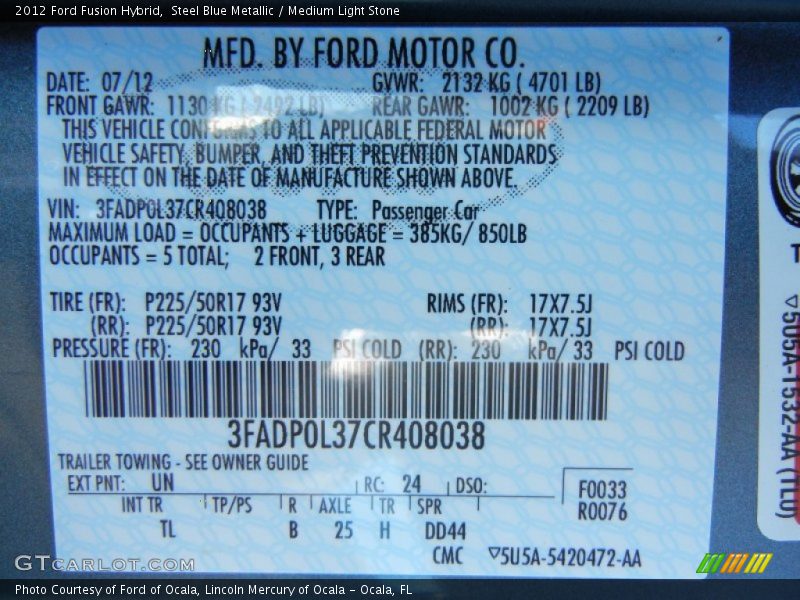 Steel Blue Metallic / Medium Light Stone 2012 Ford Fusion Hybrid