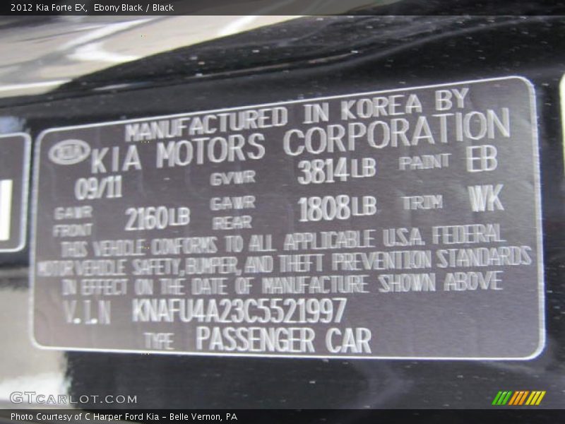 Ebony Black / Black 2012 Kia Forte EX