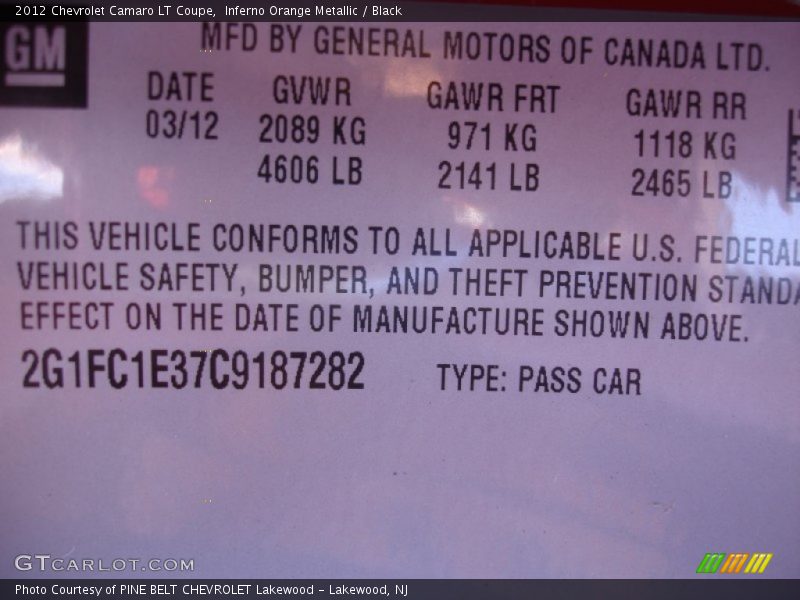 Inferno Orange Metallic / Black 2012 Chevrolet Camaro LT Coupe