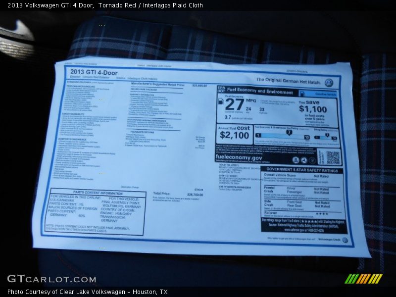 Tornado Red / Interlagos Plaid Cloth 2013 Volkswagen GTI 4 Door