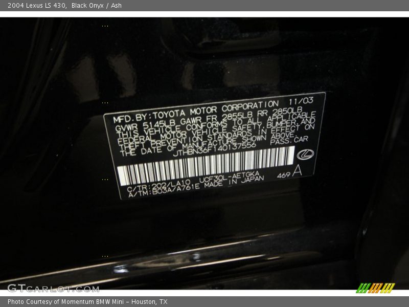 Black Onyx / Ash 2004 Lexus LS 430