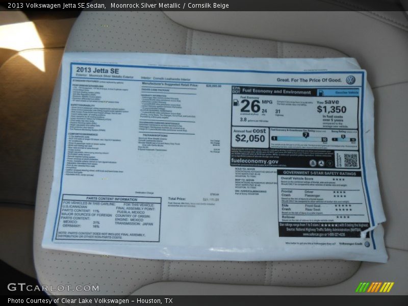 Moonrock Silver Metallic / Cornsilk Beige 2013 Volkswagen Jetta SE Sedan