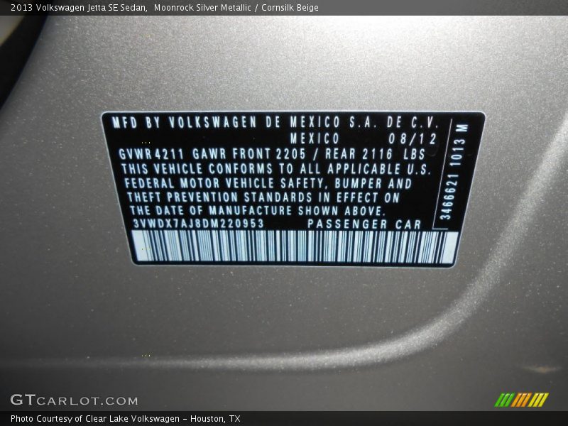 Moonrock Silver Metallic / Cornsilk Beige 2013 Volkswagen Jetta SE Sedan