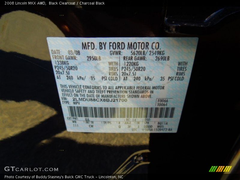 Black Clearcoat / Charcoal Black 2008 Lincoln MKX AWD