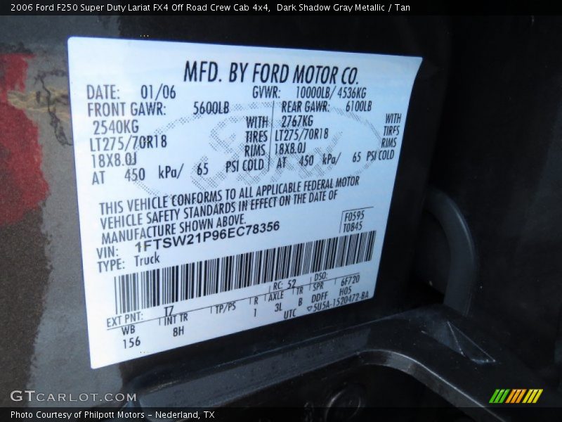 Dark Shadow Gray Metallic / Tan 2006 Ford F250 Super Duty Lariat FX4 Off Road Crew Cab 4x4
