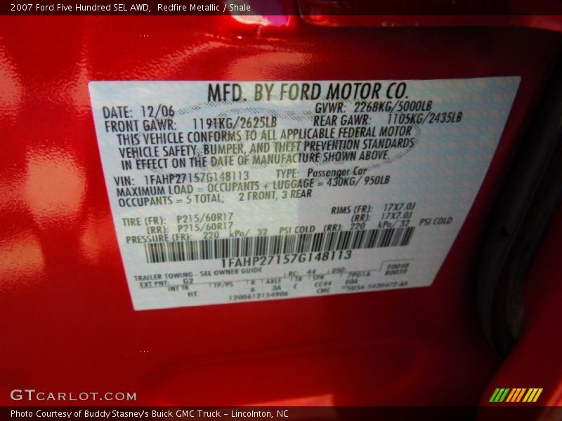 Redfire Metallic / Shale 2007 Ford Five Hundred SEL AWD