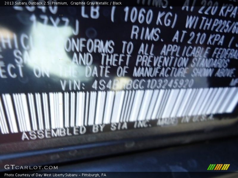 Graphite Gray Metallic / Black 2013 Subaru Outback 2.5i Premium