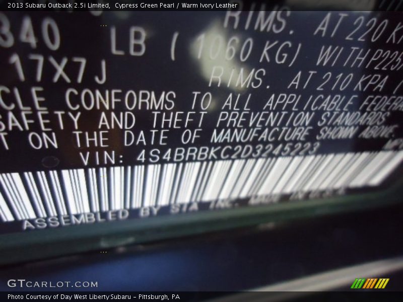 Cypress Green Pearl / Warm Ivory Leather 2013 Subaru Outback 2.5i Limited