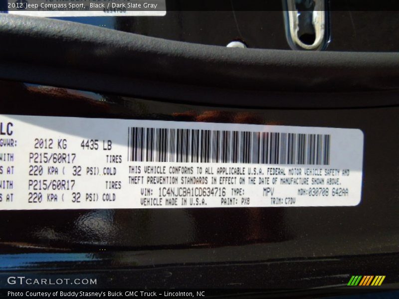 Black / Dark Slate Gray 2012 Jeep Compass Sport