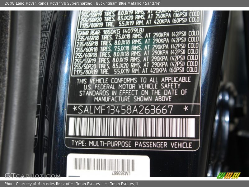 Buckingham Blue Metallic / Sand/Jet 2008 Land Rover Range Rover V8 Supercharged