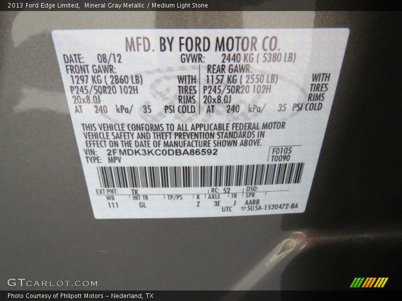 Mineral Gray Metallic / Medium Light Stone 2013 Ford Edge Limited