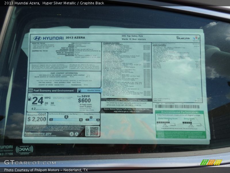 Hyper Silver Metallic / Graphite Black 2013 Hyundai Azera