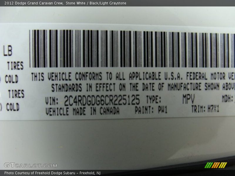 Stone White / Black/Light Graystone 2012 Dodge Grand Caravan Crew