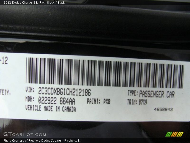 Pitch Black / Black 2012 Dodge Charger SE