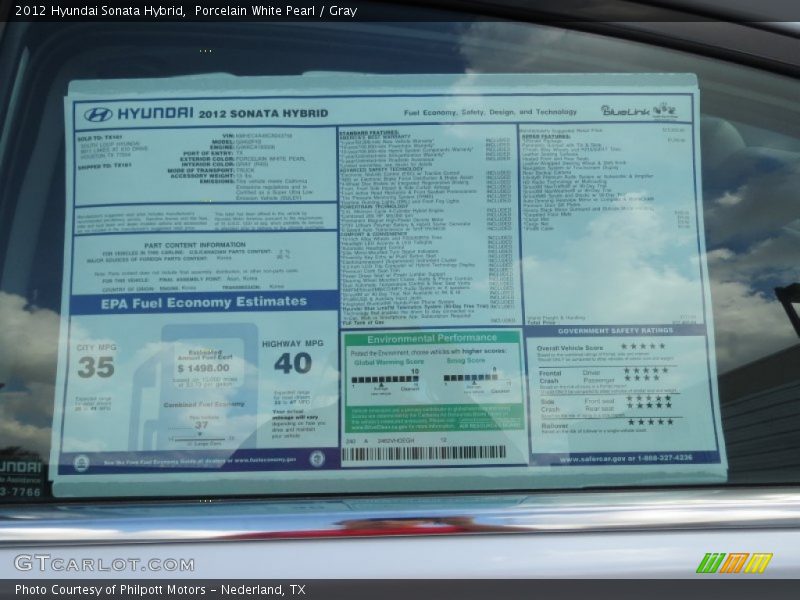 Porcelain White Pearl / Gray 2012 Hyundai Sonata Hybrid