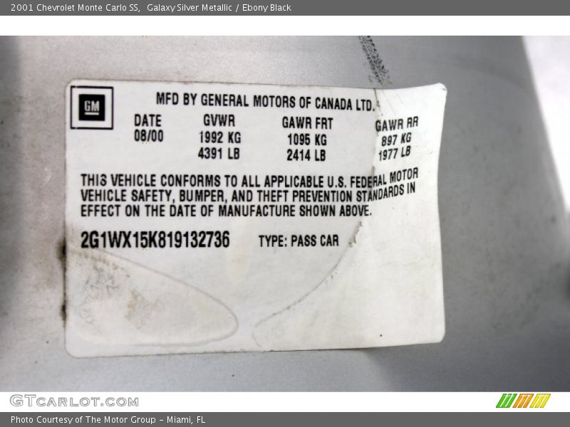 Galaxy Silver Metallic / Ebony Black 2001 Chevrolet Monte Carlo SS