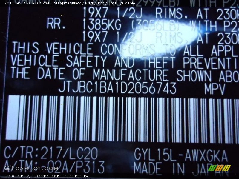 Stargazer Black / Black/Ebony Birds Eye Maple 2013 Lexus RX 450h AWD