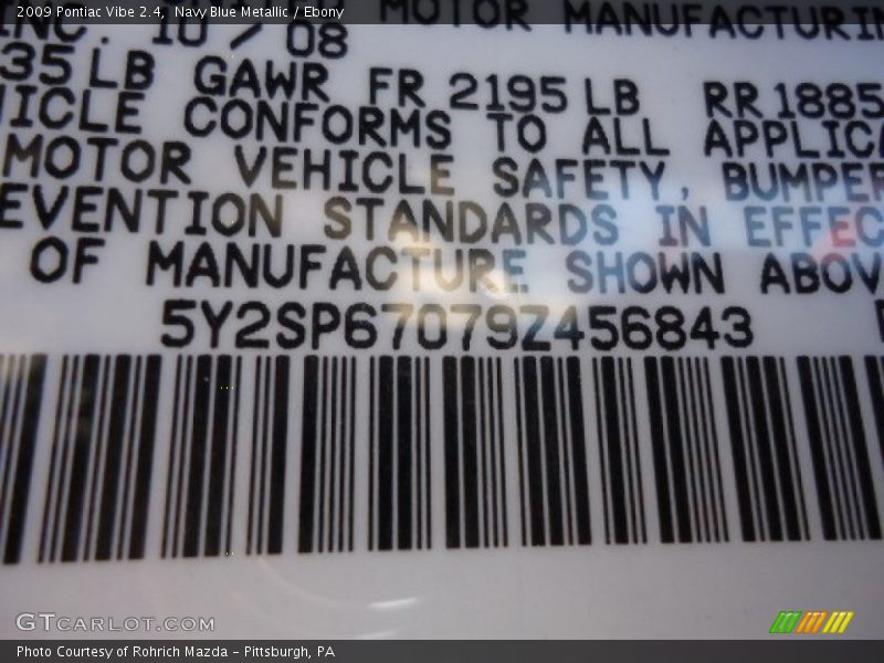 Navy Blue Metallic / Ebony 2009 Pontiac Vibe 2.4