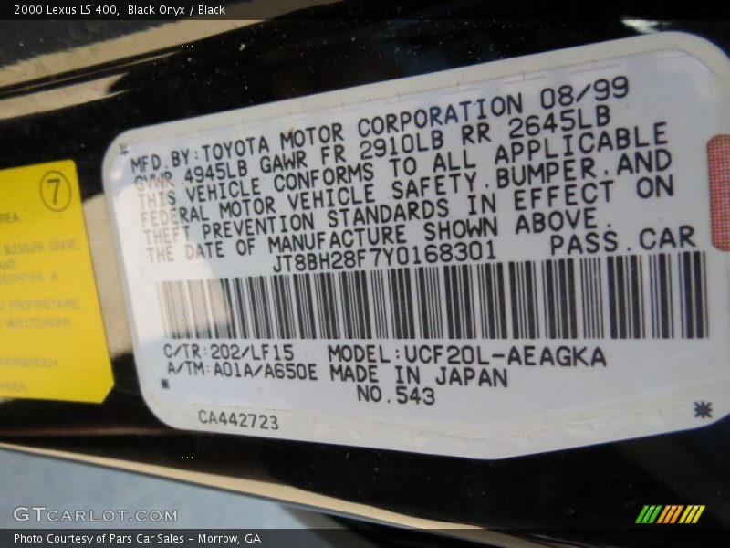 Black Onyx / Black 2000 Lexus LS 400