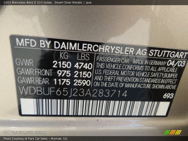 Desert Silver Metallic / Java 2003 Mercedes-Benz E 320 Sedan