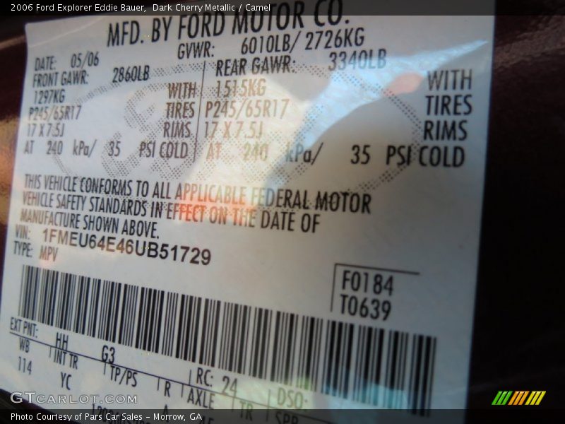 Dark Cherry Metallic / Camel 2006 Ford Explorer Eddie Bauer