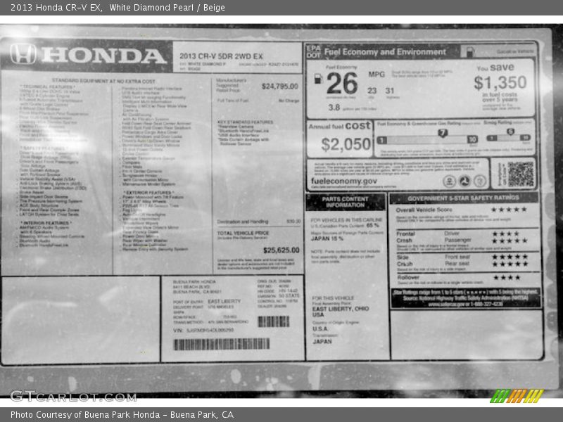 White Diamond Pearl / Beige 2013 Honda CR-V EX