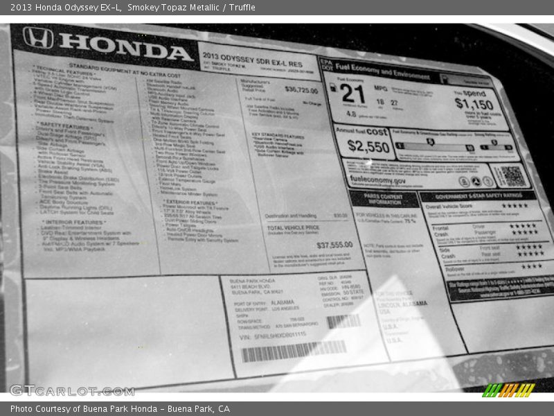 Smokey Topaz Metallic / Truffle 2013 Honda Odyssey EX-L