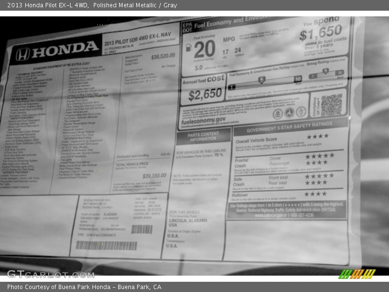 Polished Metal Metallic / Gray 2013 Honda Pilot EX-L 4WD