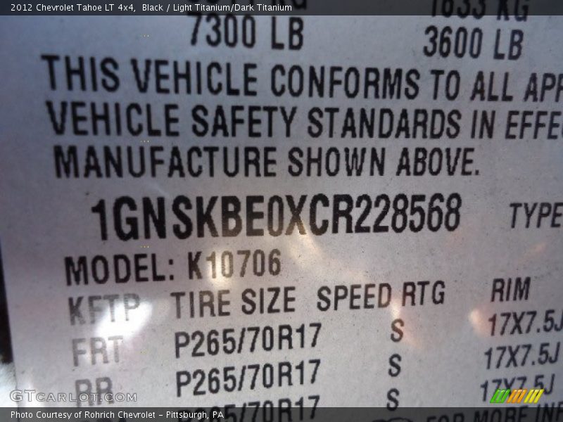 Black / Light Titanium/Dark Titanium 2012 Chevrolet Tahoe LT 4x4