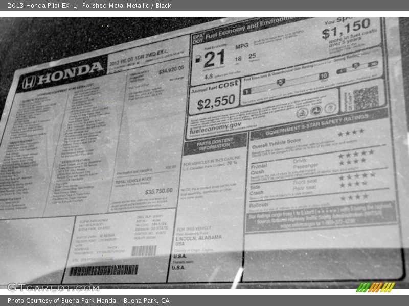 Polished Metal Metallic / Black 2013 Honda Pilot EX-L