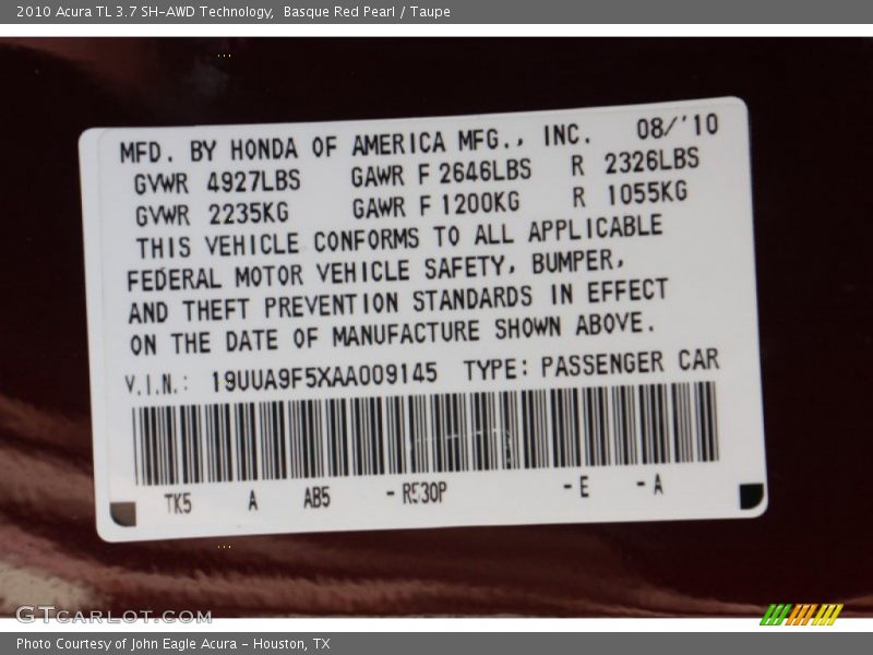 Basque Red Pearl / Taupe 2010 Acura TL 3.7 SH-AWD Technology