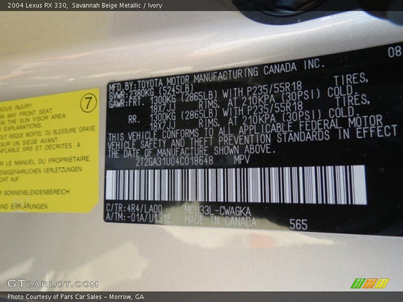 Savannah Beige Metallic / Ivory 2004 Lexus RX 330