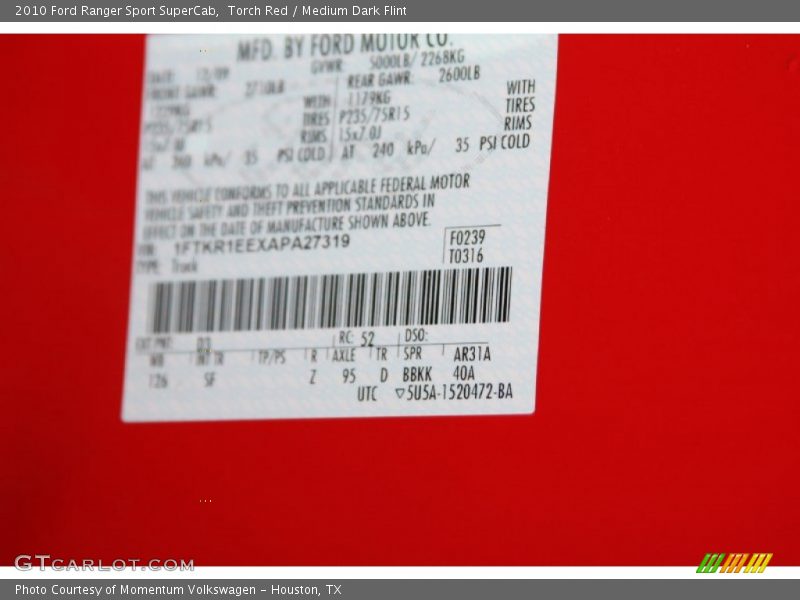 Torch Red / Medium Dark Flint 2010 Ford Ranger Sport SuperCab