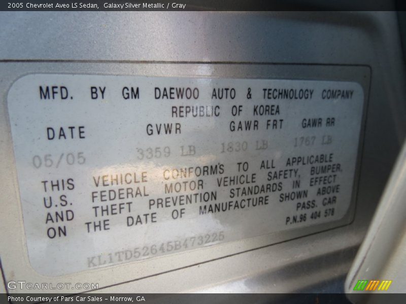 Galaxy Silver Metallic / Gray 2005 Chevrolet Aveo LS Sedan