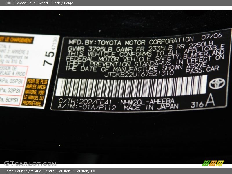 Black / Beige 2006 Toyota Prius Hybrid