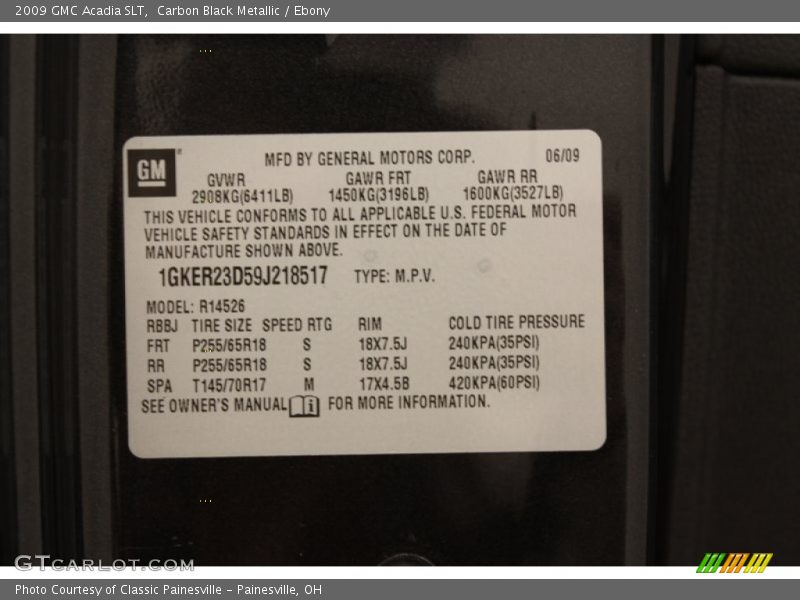 Carbon Black Metallic / Ebony 2009 GMC Acadia SLT