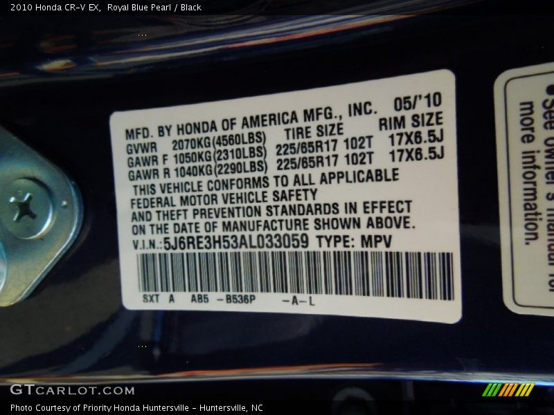 Royal Blue Pearl / Black 2010 Honda CR-V EX