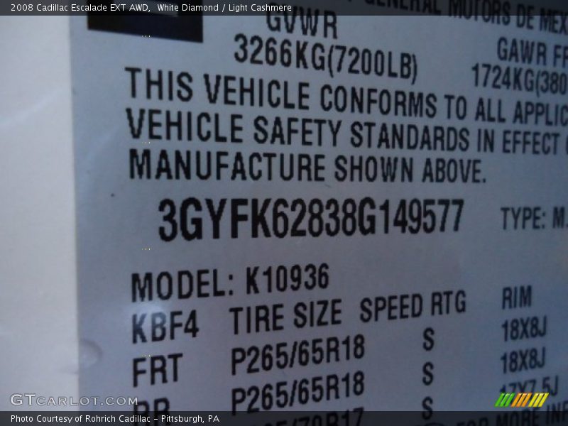White Diamond / Light Cashmere 2008 Cadillac Escalade EXT AWD
