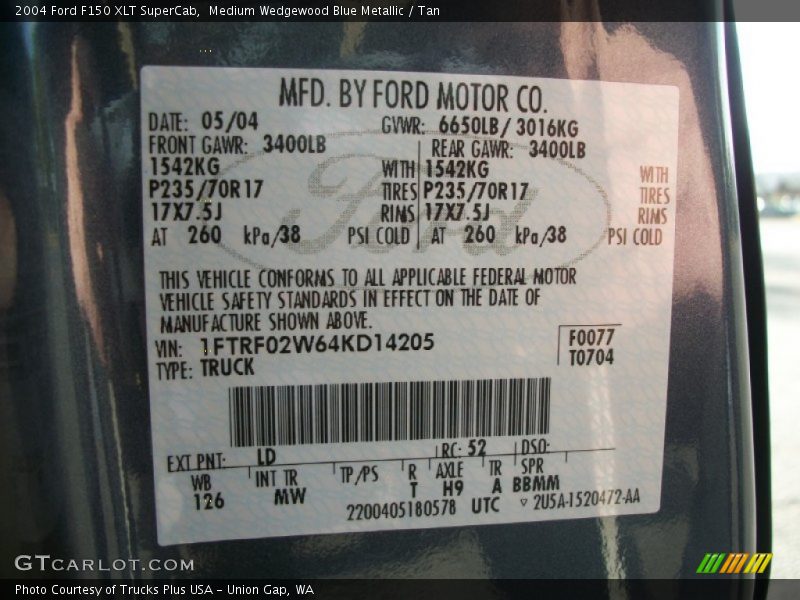 2004 F150 XLT SuperCab Medium Wedgewood Blue Metallic Color Code LD