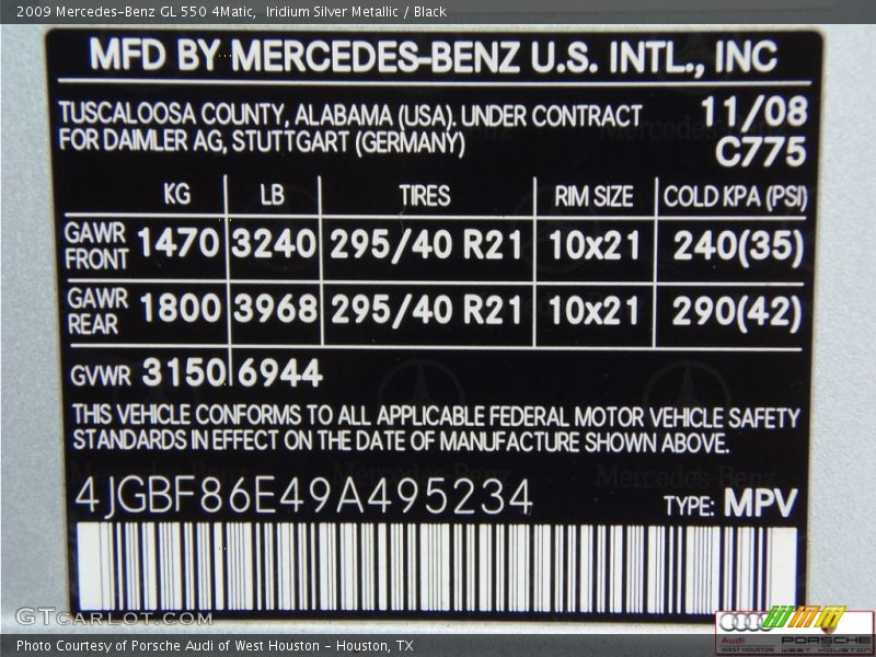 Iridium Silver Metallic / Black 2009 Mercedes-Benz GL 550 4Matic