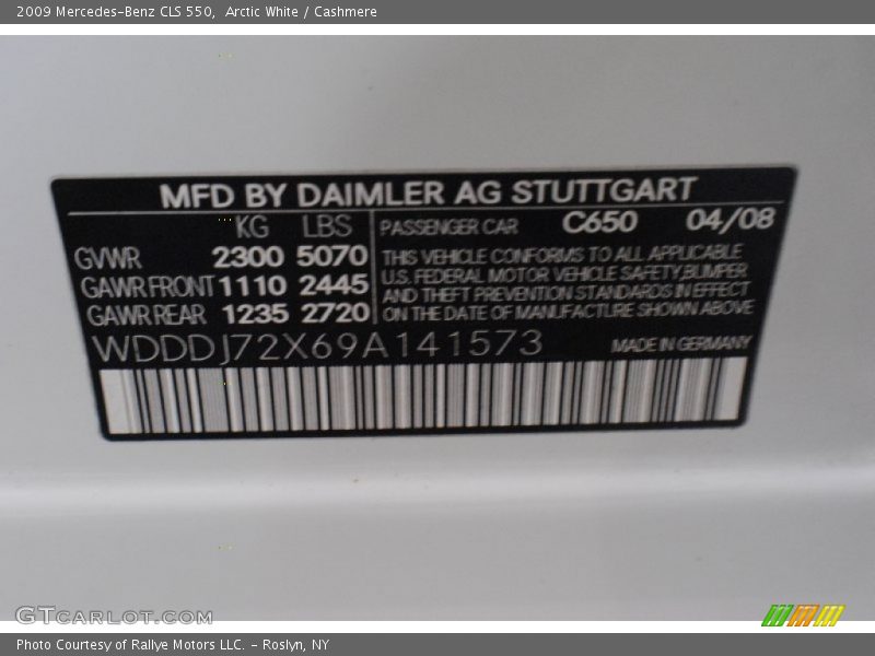 Arctic White / Cashmere 2009 Mercedes-Benz CLS 550