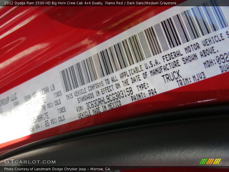 Flame Red / Dark Slate/Medium Graystone 2012 Dodge Ram 3500 HD Big Horn Crew Cab 4x4 Dually