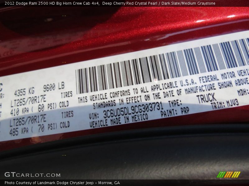 Deep Cherry Red Crystal Pearl / Dark Slate/Medium Graystone 2012 Dodge Ram 2500 HD Big Horn Crew Cab 4x4