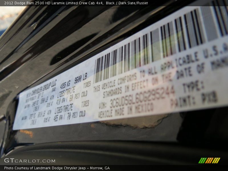 Black / Dark Slate/Russet 2012 Dodge Ram 2500 HD Laramie Limited Crew Cab 4x4