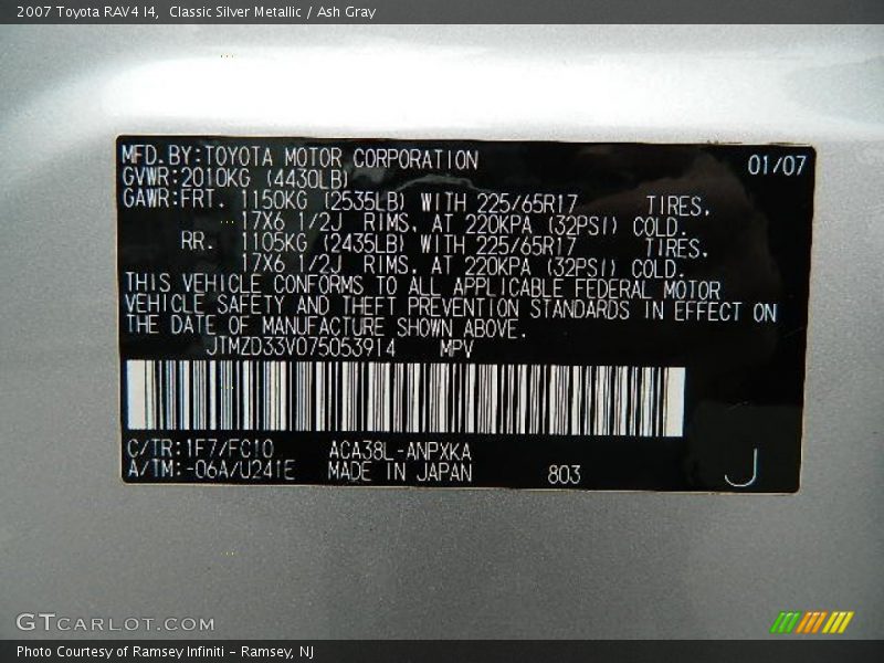 Classic Silver Metallic / Ash Gray 2007 Toyota RAV4 I4